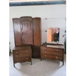 A mid century Chancellor furniture dark wood 3 piece bedroom suit. Single door wardrobe, 3 drawer