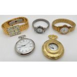 2 modern quartz pocket watches together with 2 ladies expanding bracelet wristwatches by Sekonda and