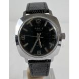 A vintage 1970's Noris De Luxe 21 jewel, antimagnetic wristwatch with black leather strap. Square