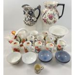 A box of assorted vintage and modern ceramics to include jugs, mugs, Chinese bowls and comport.
