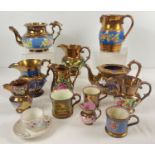 A collection of antique lustre ware ceramics in varying styles and conditions. To include jugs,