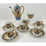A vintage Noritake Japanese ceramic coffee set with floral & gilt decoration. Comprising: coffee