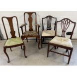 4 assorted Victorian & Georgian dark wood chairs, 3 with needlepoint upholstered seats. To include a