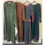4 vintage theatre costume Medieval style full length dresses. In varying colours.