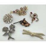 6 assorted vintage brooches to include stone set and marcasite.