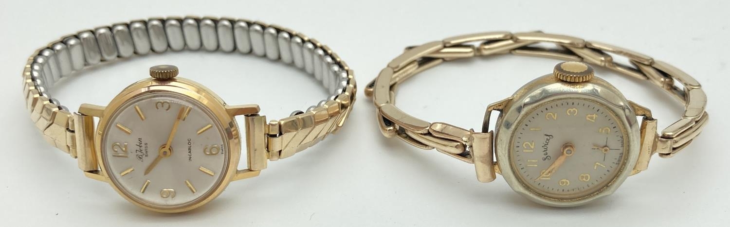 2 vintage ladies expanding bracelet wrist watches. A B. Joblin Swiss made - in working order