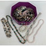 A collection of modern costume jewellery to include natural stone necklaces and faux pearl