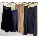 6 assorted theatre costume full length skirts, in black, blue & brown.