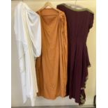3 vintage theatre costume Grecian style dresses, in varying colours & styles.