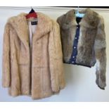 2 womens vintage fur jackets. A mid length jacket with hook and eye fastening, by Femina Furs and