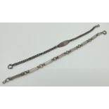 2 vintage silver bracelets. A 3 bar gate style bracelet with spring clasp together with a curb chain