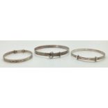 3 assorted vintage sterling silver children's extending bracelets. All with engraved detail. Largest