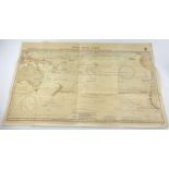A WWII linen backed Admiralty chart No. 5216 South Pacific Ocean. Printed information to back giving