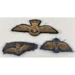 3 vintage bullion thread cloth RAF wings badges to include Parachute Regiment wings. Largest approx.