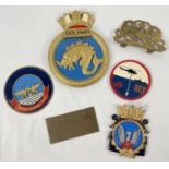 A collection of 6 assorted vintage Naval plaques, in brass, chalk and resin. To include: HMS Dolphin