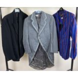 3 men's jackets to include grey tails coat and brightly coloured blazer.