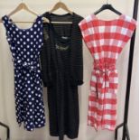 3 1980's women's vintage dresses. In varying designs and styles to include 2 V back cotton belted