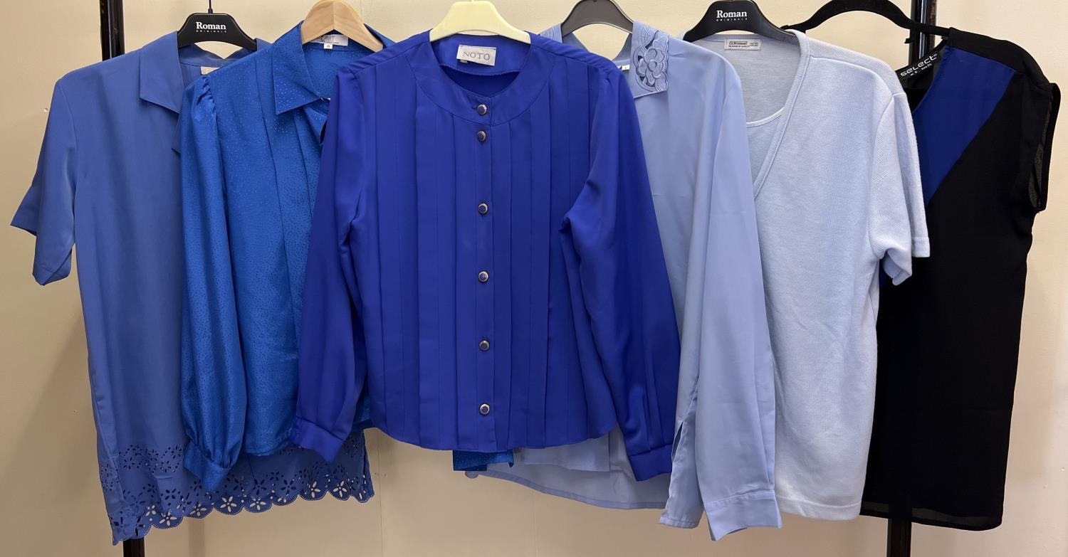 A collection of 6 women's tops and blouses in shades of blue. To include examples by Noto and