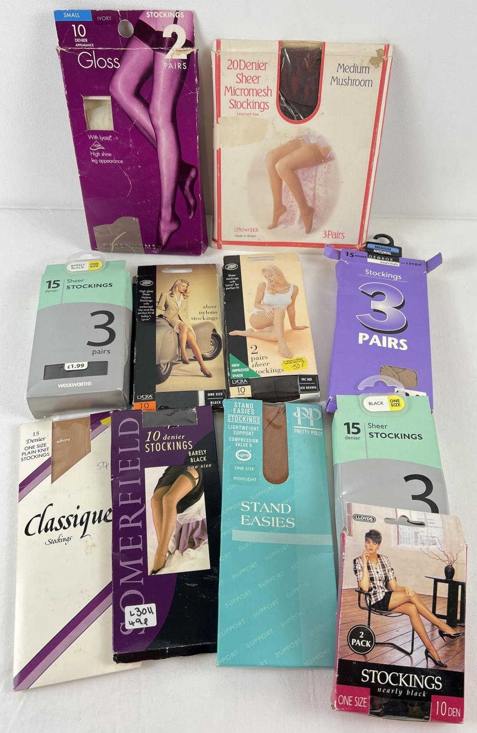 11 packets of assorted stockings in varying colours & designs, some boxes are 2/3 packs. To include: