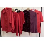 6 women's tops in shades of red, in varying styles and sizes. To include Devore long sleeved top,