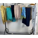 A collection of 9 pairs of assorted theatrical trousers and pantaloons. In varying colours and