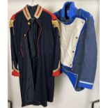 2 vintage theatre costume military style coats with bullion and tassle detail, in varying