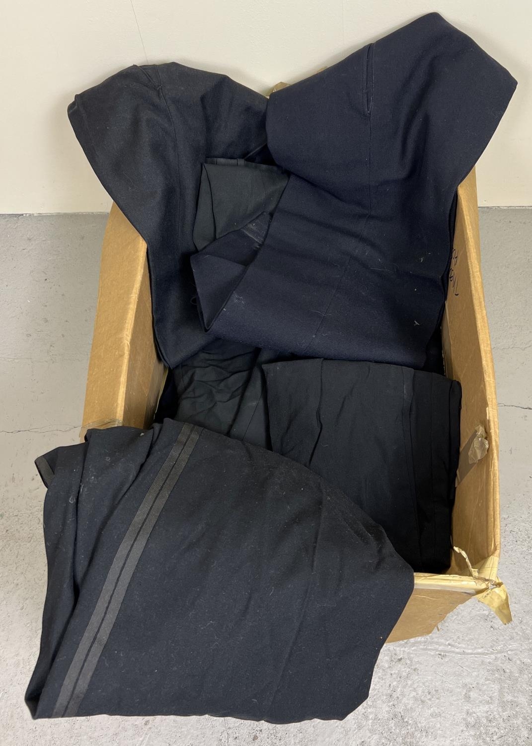 A box of assorted vintage & modern trousers, to include tuxedo trousers.