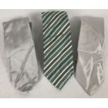 3 vintage Brioni men's silk ties. 2 in plain natural colours and a striped green tie.