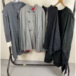 4 assorted theatre costume jackets & tunics in shades of black and grey.