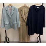 3 designer and branded coats and jackets. A navy blue duster style coat by Nicole Farhi (size 12), a