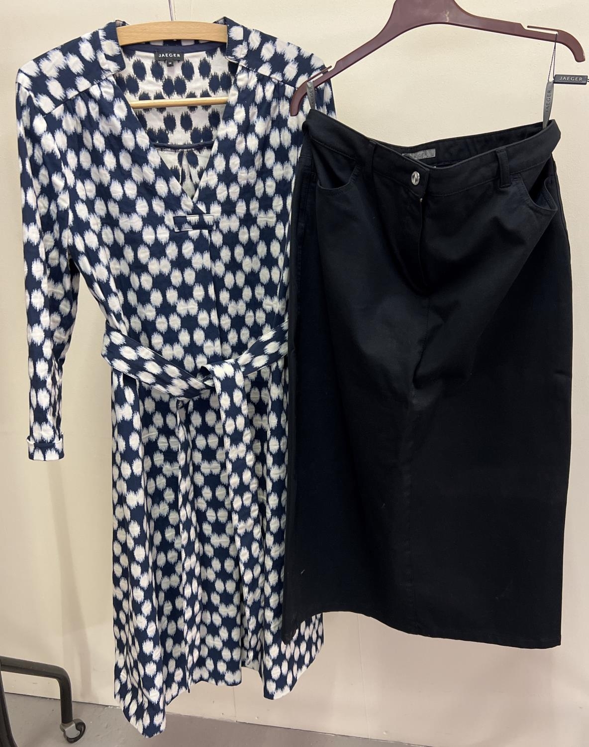 2 items of women's Jaeger clothing. A geometric design belted shift dress together with a NTW