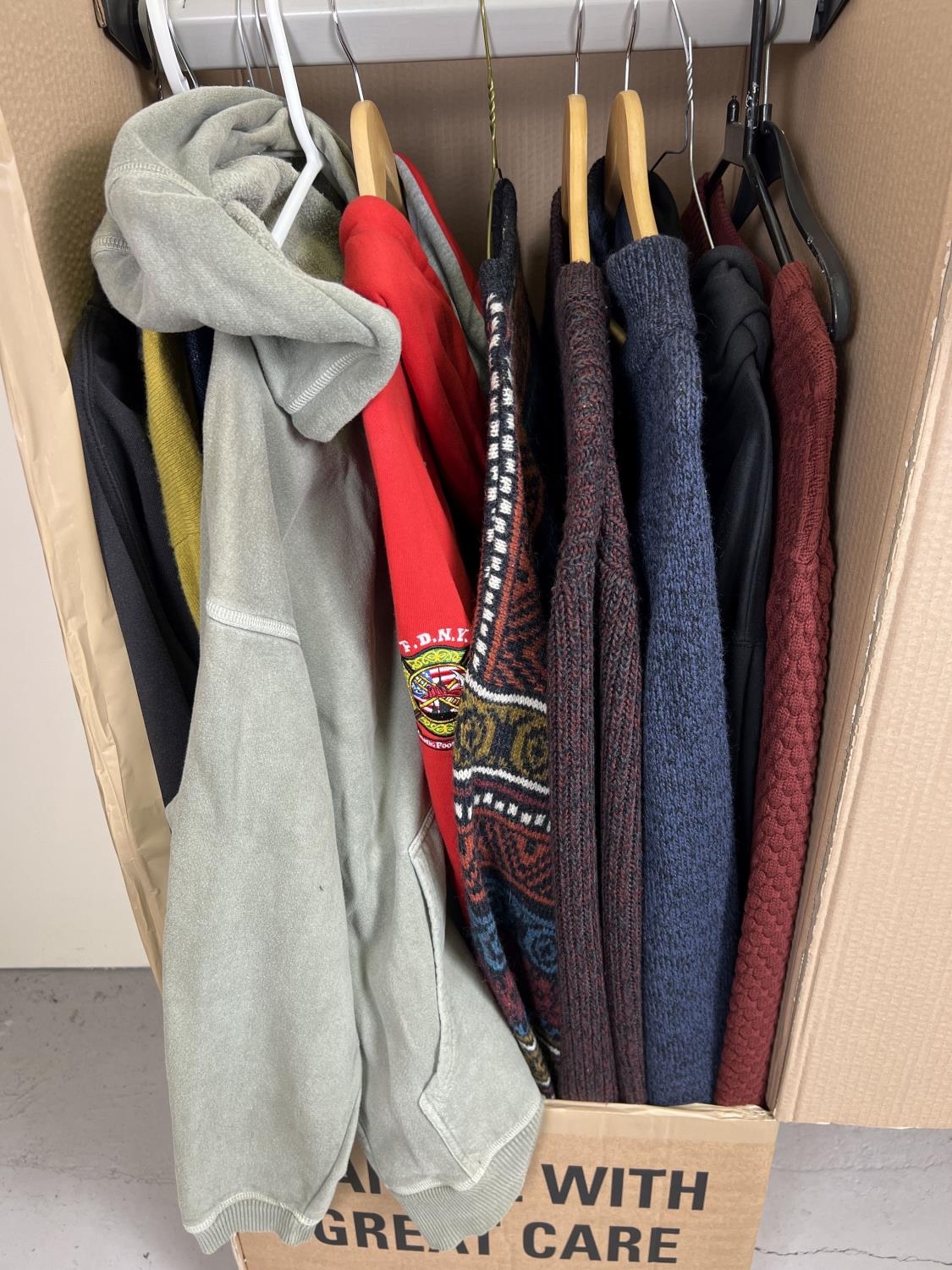 A wardrobe box containing 12 items of men's wear. To include: Tokyo Laundry, John Lewis, Joules,