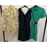 3 x 1960's women's dresses. To include a green jersey belted dress by Bellmans (size 14), a black