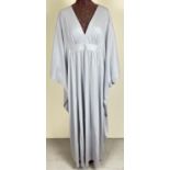 A 1970's pale grey kaftan style dress with long length angel style sleeves, by Sartique, size 12.