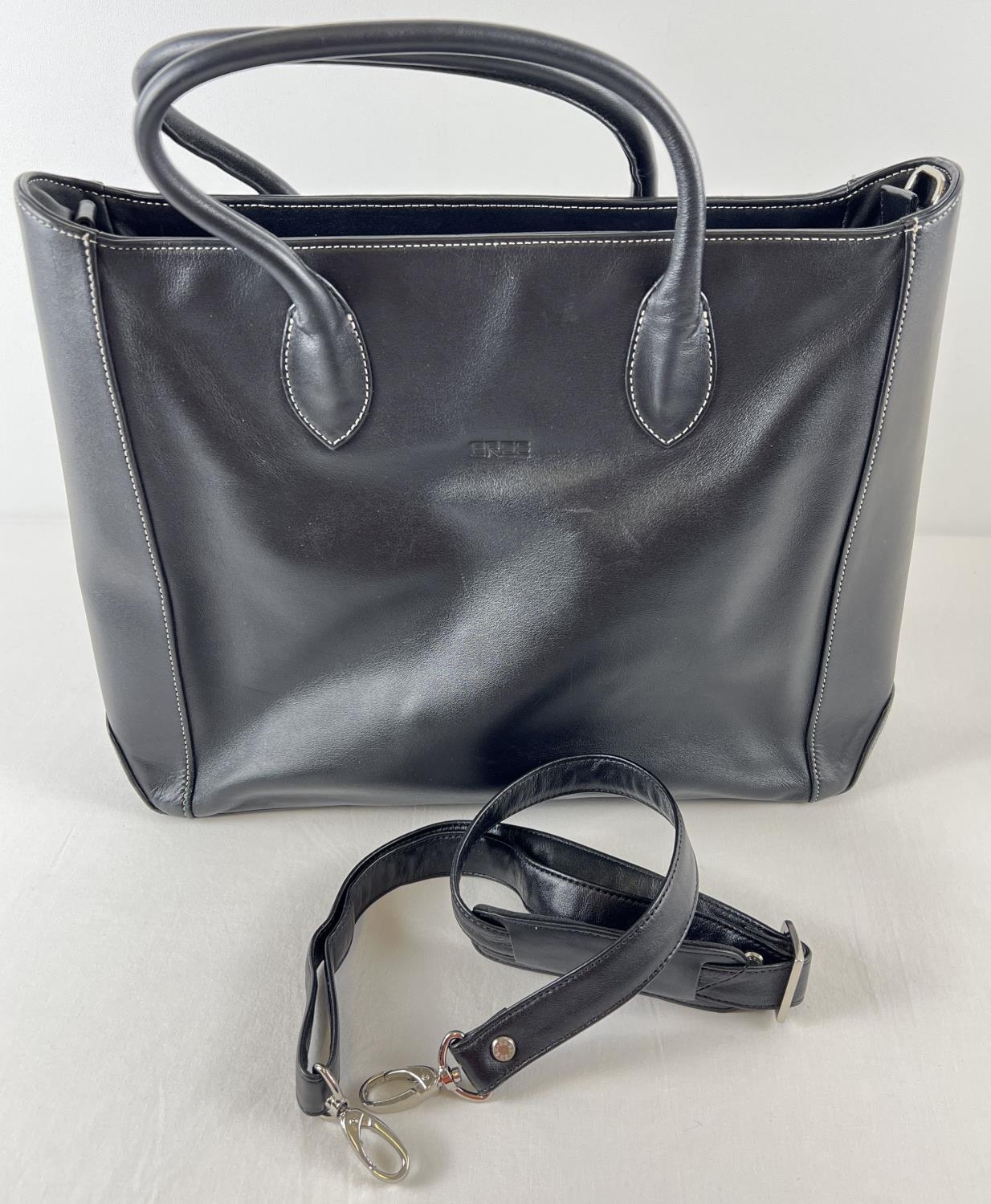 A soft black leather laptop tote work bag by Bree. Complete with detachable shoulder strap. Black - Image 4 of 7