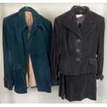 A 1970's green cord jacket by Vogue, Cambridge, together with a 1970's brown velvet skirt suit by