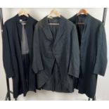 3 vintage wool mix long coats, 2 clergyman's coats and a tails coat.