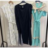 3 x 1980's dresses. To include a green short sleeve dress with floral shawl detail by Spinney (