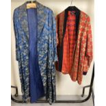 2 men's vintage oriental style house coats, to include a red and gold short jacket by Hardy Amies.