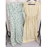 2 vintage 1970's maxi dresses to include cream linen dress with button detail to front, by Wallis,