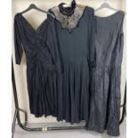 3 vintage 1980's black evening dresses Comprising: taffeta low backed ball gown, a high necked