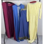 4 vintage theatre costume tunic style dresses, in varying colours & materials.