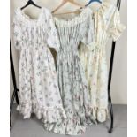 3 1980's style floral design full length dresses with lace detail to collar and cuffs.