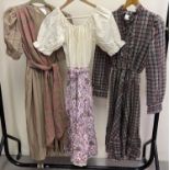 3 x vintage 1980's day dresses in various styles. To include a brown and pink wrap over style