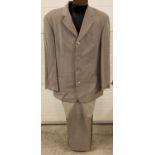 A mens 2 piece dark beige suit by Hugo Boss. Trousers approx. 34 inch, jacket approx. 40 inch chest,