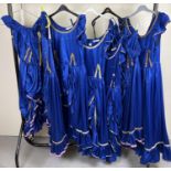 7 assorted theatre costume show girl style dresses in blue.