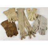 5 pairs of ladies vintage gloves in leather, soft suede and cotton. To include a pair of long