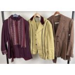 2 vintage men's jackets together with a 2 piece trouser suit, in varying colours.