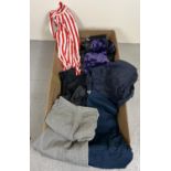 A box of assorted men's clothing to include trousers and waistcoats.