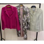 3 ladies branded jackets and coats. A magenta pink wool jacket by Hobbs (size 16), a 3/4 length